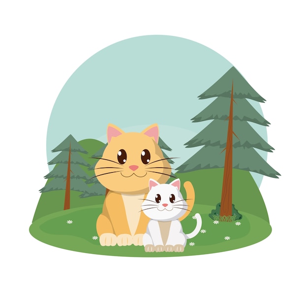 Cats family at forest isolated image 