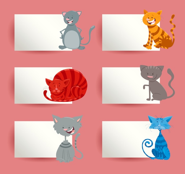 Cats and kittens cartoon cards design set