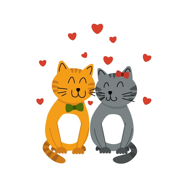 Cats in love Loving couple Kitten Flat cartoon vector