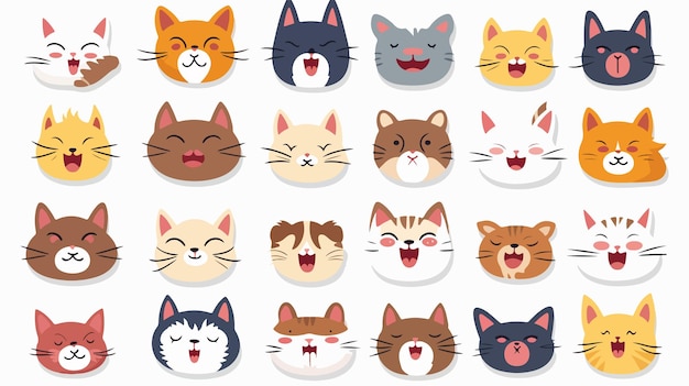 Vector cats mouth emotions cat happiness pet faces with ha