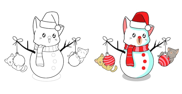 Cats and snowcat cartoon coloring page for kids