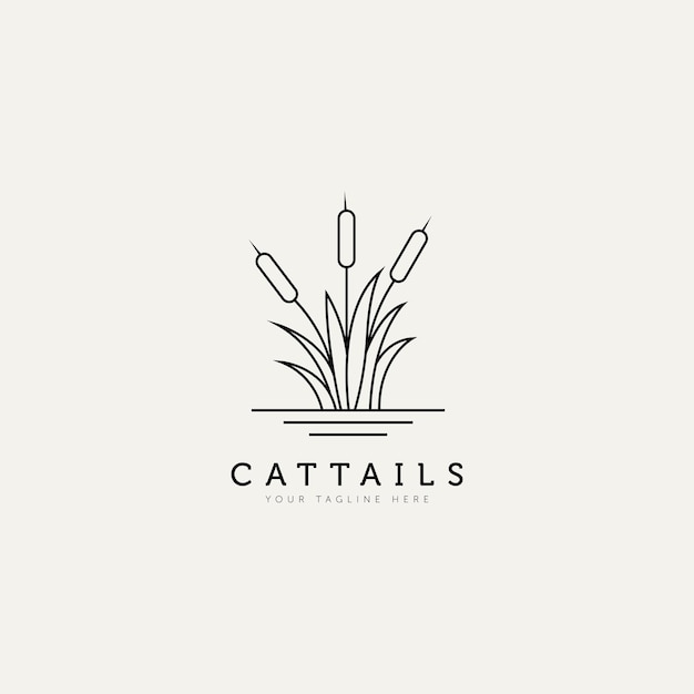 cattail plant outline minimalist logo design illustration design template