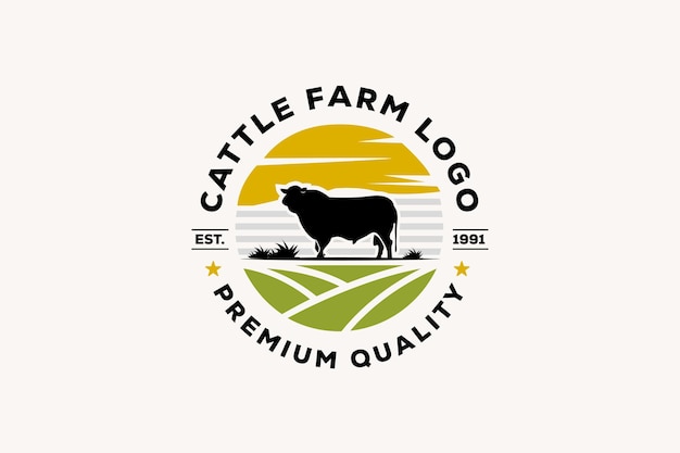 Cattle farm vintage logo template