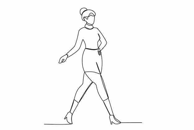 A catwalk woman in modern clothes Fashion show oneline drawing