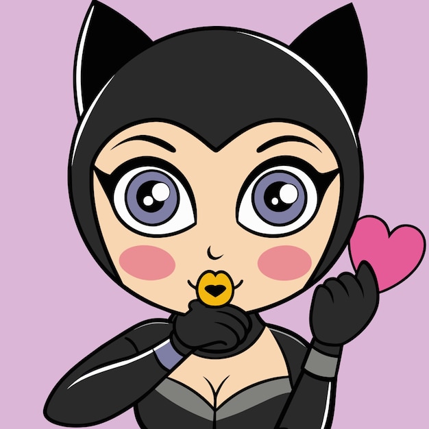 Vector catwoman sends a kiss vector illustration kawaii