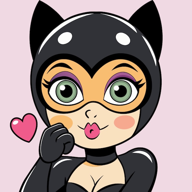 Vector catwoman sends a kiss vector illustration kawaii