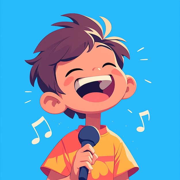 Vector caucasian boy in his 30s learning to sing