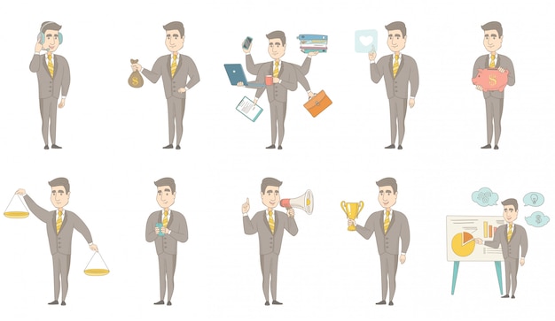 Caucasian businessman character set