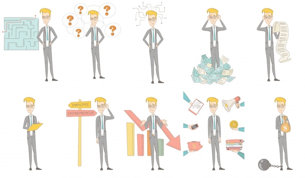 Caucasian businessman character set