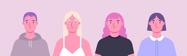 Caucasian female portraits collection. Vector illustration. Different avatars