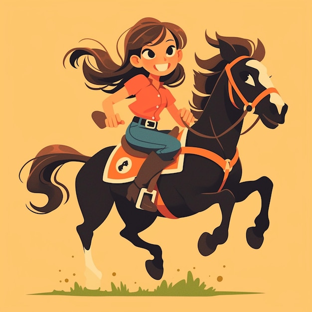 Vector caucasian girl in her teens riding a horse