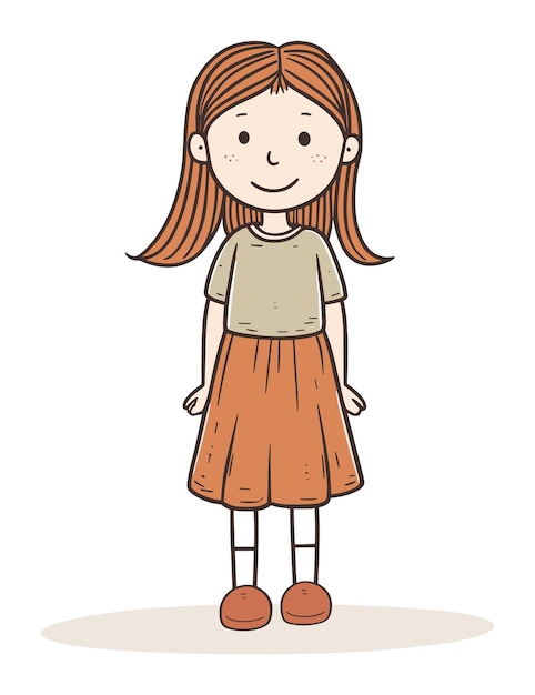 Caucasian redhead girl standing smiling casual clothes Happy child cute cartoon character kids