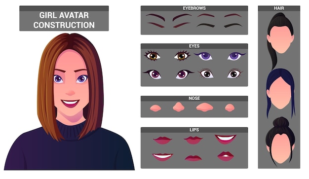 Caucasian Woman Face Construction set for Avatar Creation.