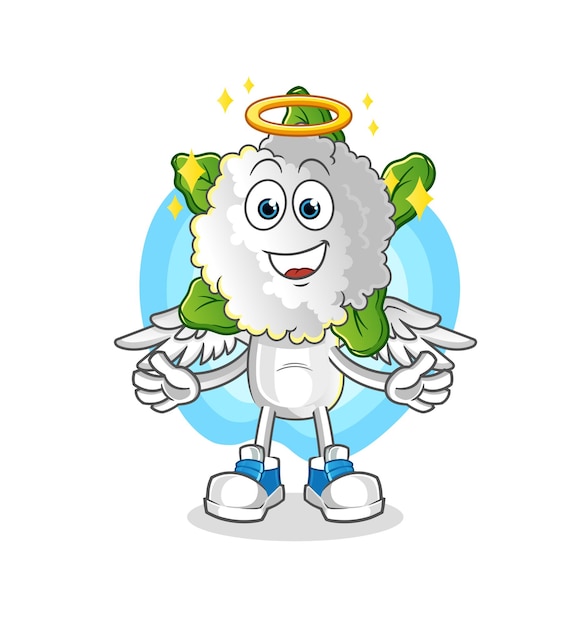 cauliflower head cartoon angel with wings vector cartoon character