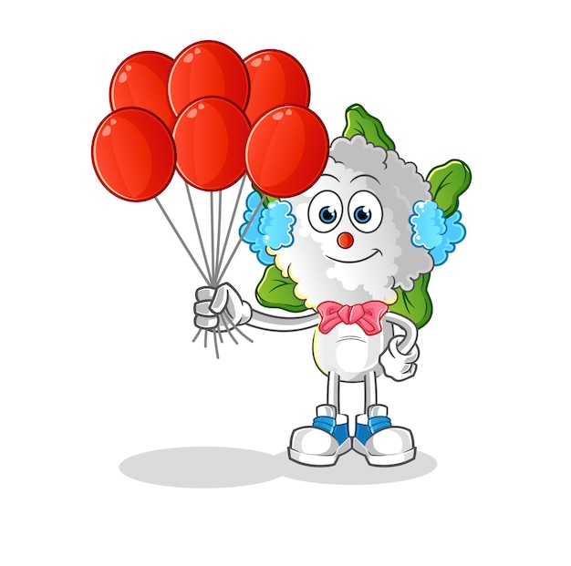 cauliflower head cartoon clown with balloons vector cartoon character