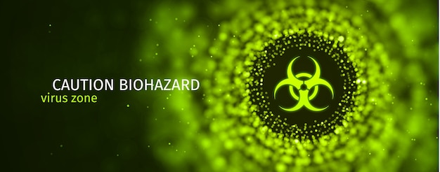 Caution biohazard epidemic banner Toxic sign on green blurred background