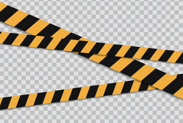 Caution and danger line. Black and yellow warning, police tapes, attention, sign line.