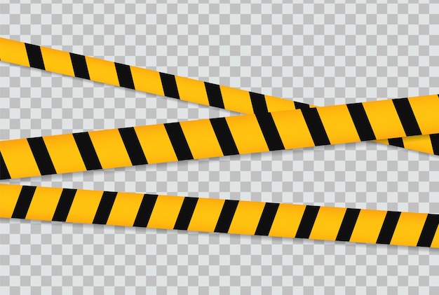 Caution and danger line. Black and yellow warning, police tapes, attention, sign line.