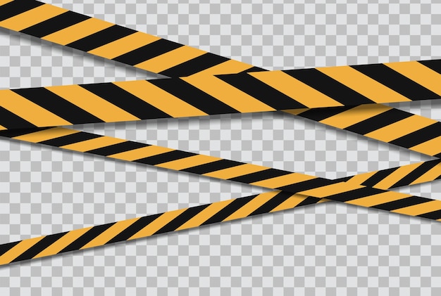 Caution and danger line. Black and yellow warning, police tapes, attention, sign line.