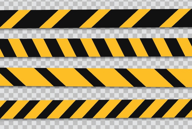 Caution and danger line. Black and yellow warning, police tapes, attention, sign line.