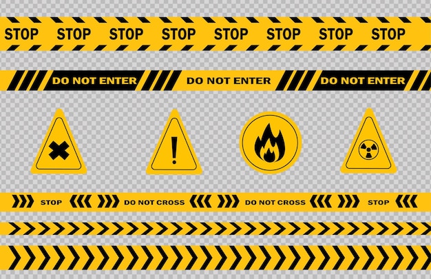 Caution and danger line Black and yellow warning police tapes attention sign line