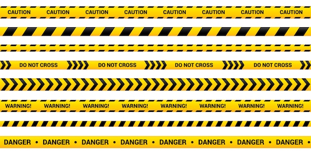 Caution tape set of yellow warning ribbons,  tape template .