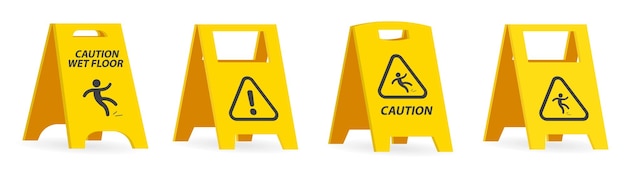 Caution wet floor sign plate collection Hazard plate isometric