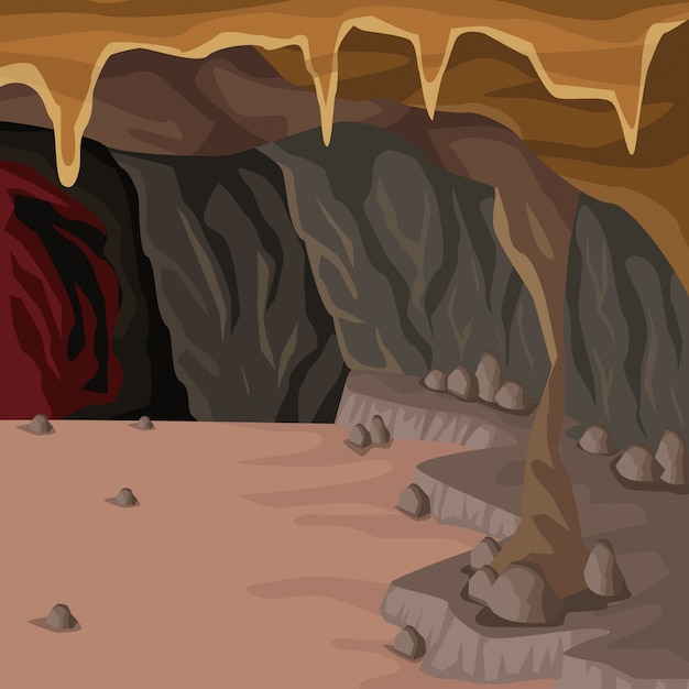 Vector cave interior background in deep mountain