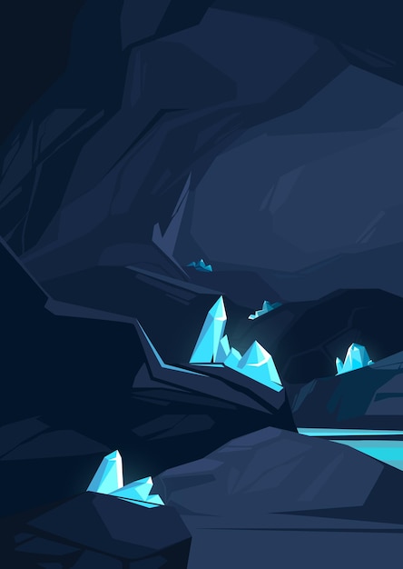 Cave with blue crystals Underground location in portrait format