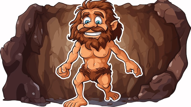 Caveman Cartoon Sticker Illustration