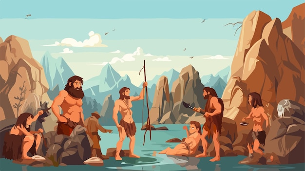 Vector caveman club 2d flat cartoon vector illustration