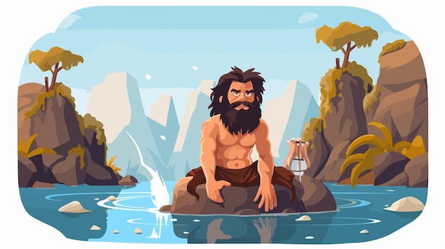 Caveman Club 2D Flat Cartoon Vector Illustration