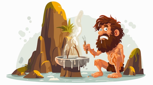 Caveman Invention 2D Flat Cartoon Vector Illustration