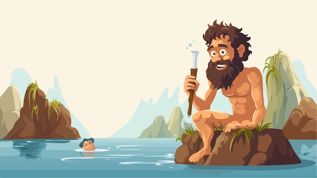 Caveman Invention 2D Flat Cartoon Vector Illustration