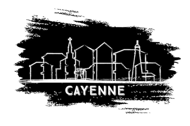 Cayenne French Guiana City Skyline Silhouette Hand Drawn Sketch Business Travel and Tourism Concept with Historic Architecture Vector Illustration Cayenne Cityscape with Landmarks