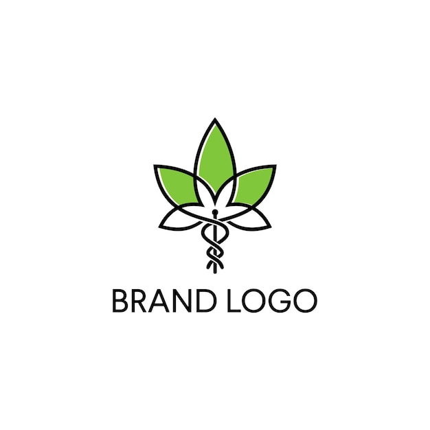 CBD Cannabis Marijuana Hemp Pot leaf with line art knot logo design