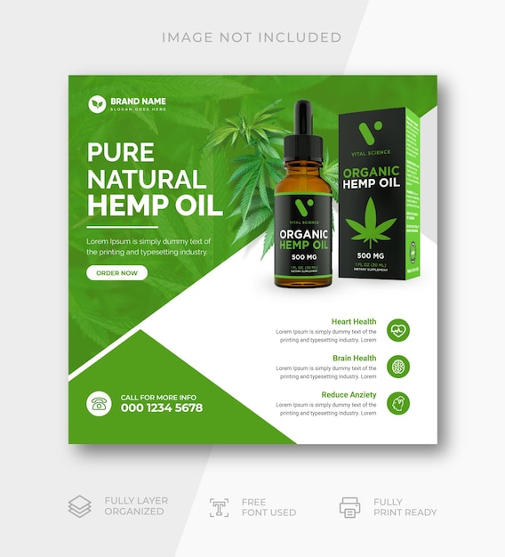 Cbd hemp oil square media banner post template square flyer