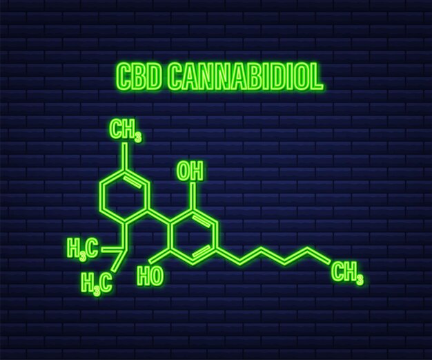 Vector cbd icon. cbd hemp drug molecule, cannabis. neon icon