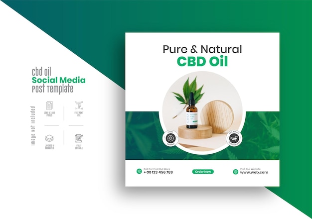 Cbd oil marketing social media post template Design for cannabis hemp products