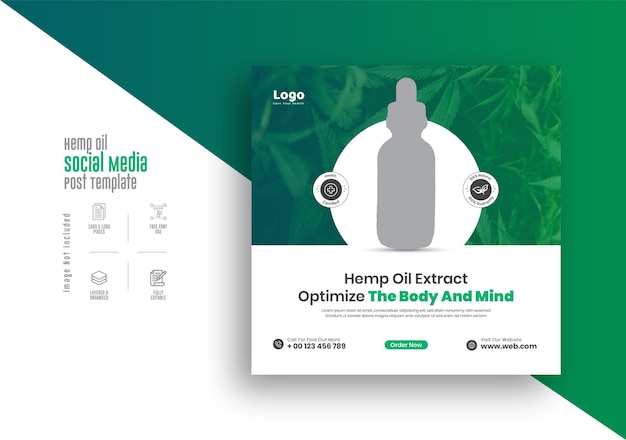 Cbd oil marketing social media post template design for cannabis hemp products