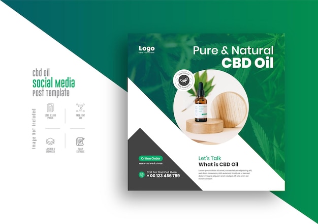 Cbd oil marketing social media post template design for cannabis hemp products