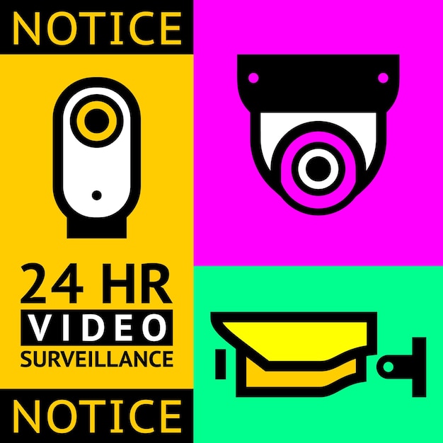 Cctv notice Set video surveillance, vector illustration