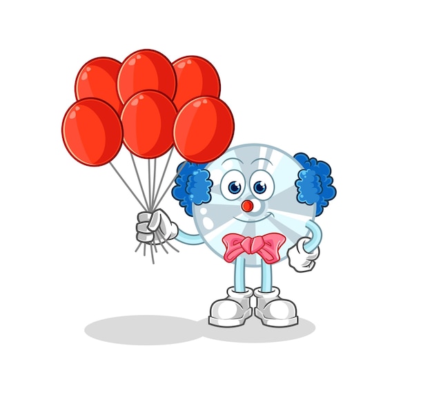 CD clown with balloons vector cartoon character