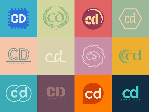 Vector cd logo company template letter c and d logotype set different classic serif lettering and modern bold text with design elements initial font typography