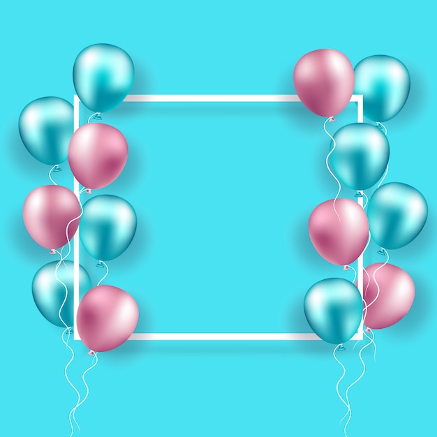 Celebrate background. Party banner with realistic balloons.