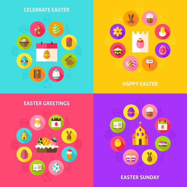 Celebrate Easter Concepts. Vector Illustration of Spring Holiday Infographics Circle with Flat Icons.