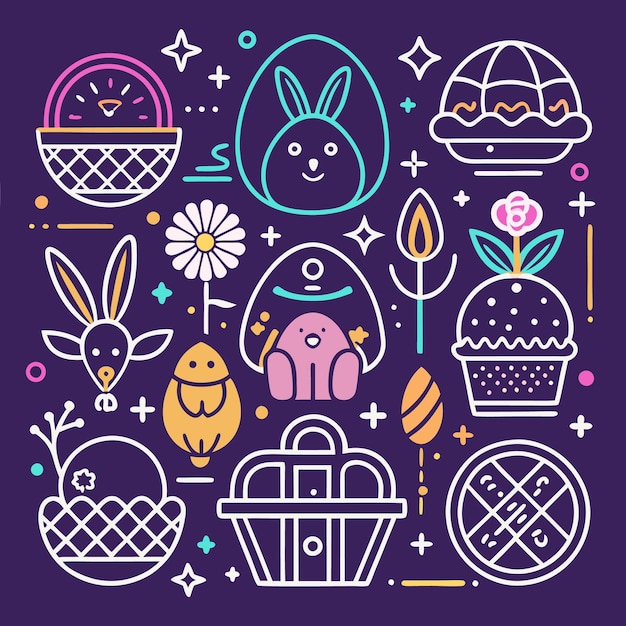 Vector celebrate easter with bunny eggs and baskets festive spring holiday traditions