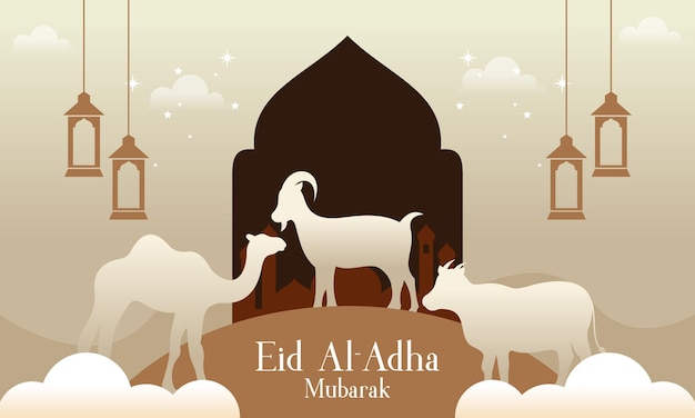 Celebrate Eid Al Adha Mubarak Islamic Background with Qurban Animals