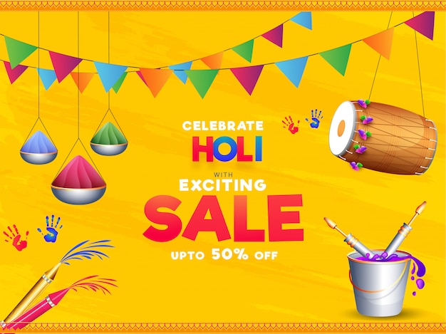 Celebrate Holi with Exciting Sale Poster Design with 50% Discount Offer