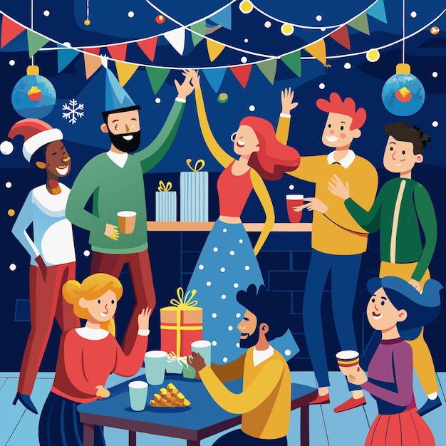 Vector celebrate the holidays with friends at a festive party